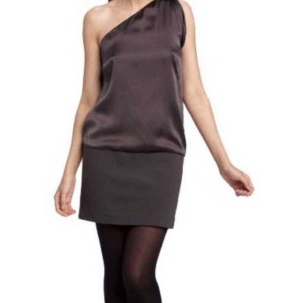 Theory Women's Gray Sharin Silk One Shoulder Mini Dress Size 4